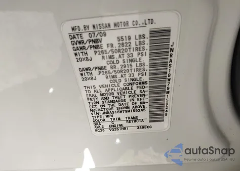 2009 Infiniti Fx35 из США, поврежденный, VIN JNRAS18W79M159245